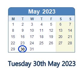 May 30, 2023 (Tuesday) .